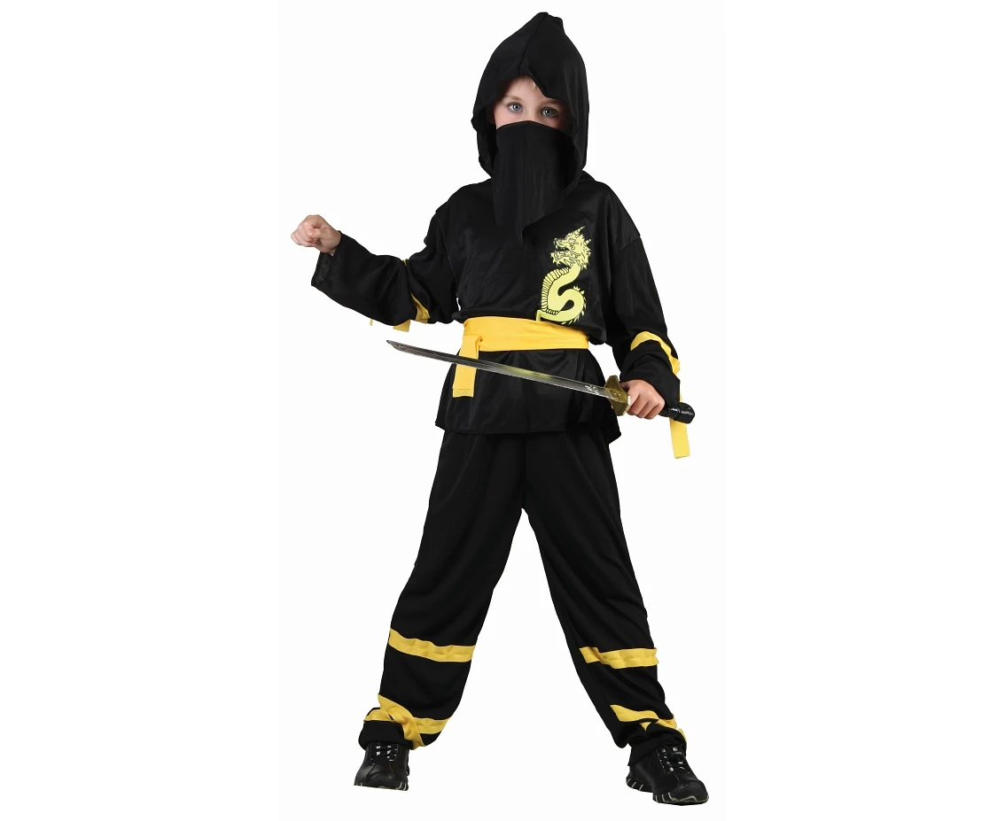Role play-set for kids Black Ninja (shirt with hood, belt, mask, pants), size 110/120 cm